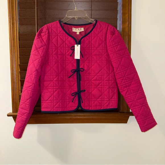 NWT $138 Anthropologie x DOLAN Pink Bow-Front Linen Quilted Lady Jacket S - Picture 2 of 9
